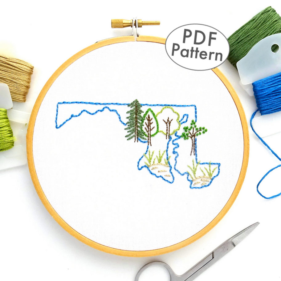 Maryland Hand Embroidery Pattern - Wandering Threads Embroidery