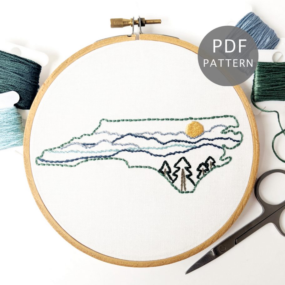 North Carolina Hand Embroidery Pattern - Wandering Threads Embroidery