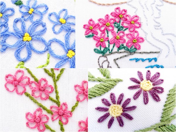 Detached Chain Stitch Embroidered Flowers (embroidery pattern