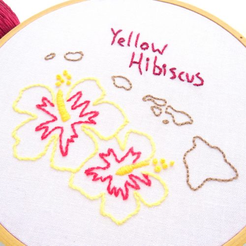 Hawaii Flower Hand Embroidery Pattern Yellow Hibiscus Wandering Threads Embroidery 0104