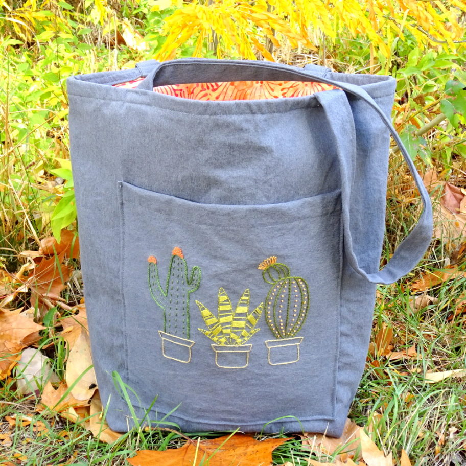 Cactus Embroidery Tote Bag Pattern - Wandering Threads Embroidery