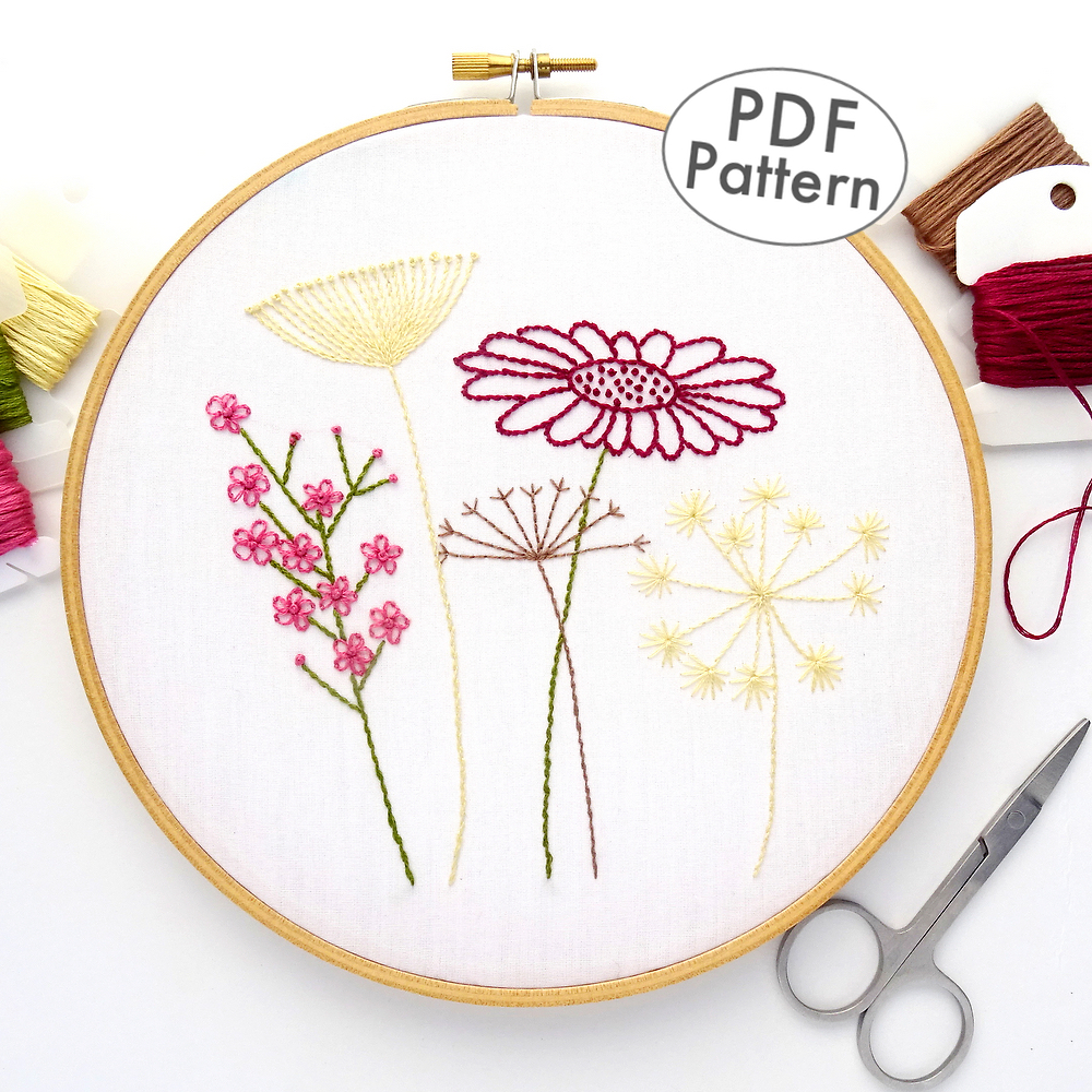 Wildflower Bouquet Embroidery Pattern. Beginner Embroidery. PDF embroidery  pattern. DIY embroidery. Flower Embroidery pattern. DIY craft