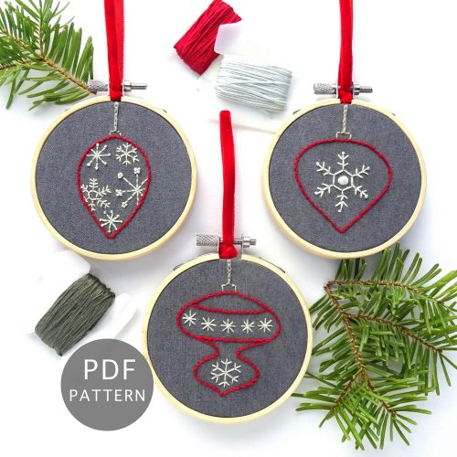 Snowflake Ornament Set Hand Embroidery Pattern - Wandering Threads ...