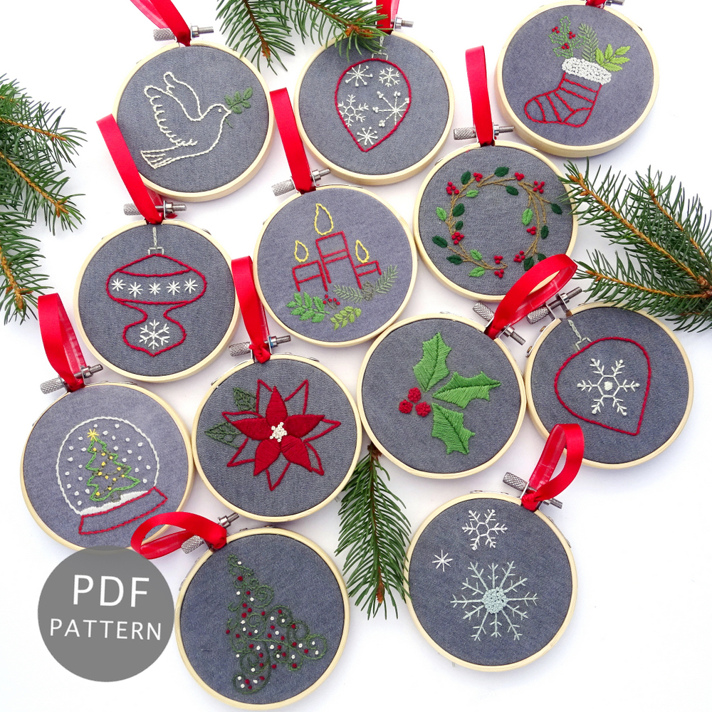 Christmas Ornament Collection Hand Embroidery Pattern - Wandering ...