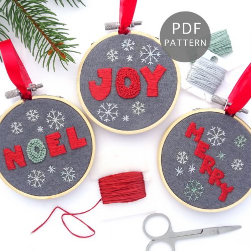 Christmas Greetings Ornament Set Hand Embroidery Pattern - Wandering ...