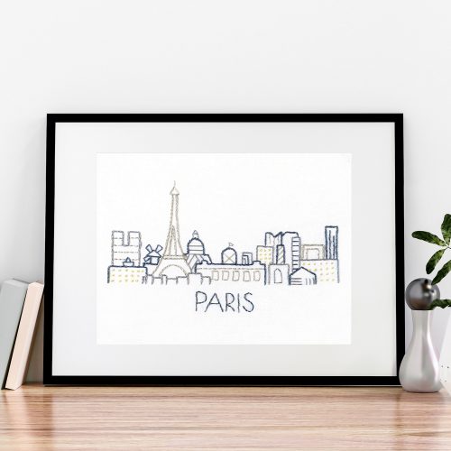 Paris City Skyline Hand Embroidery Pattern - Wandering Threads Embroidery
