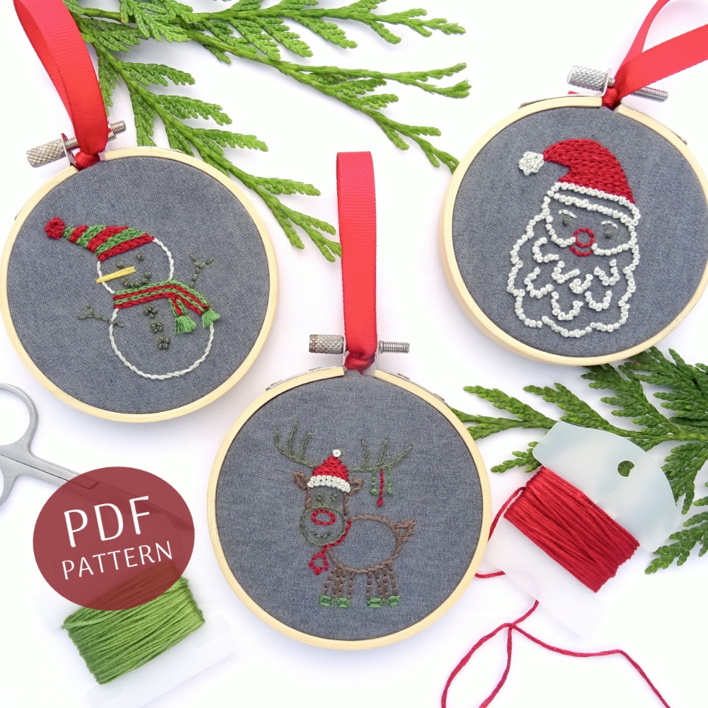 Christmas Characters Ornament Set Hand Embroidery Pattern