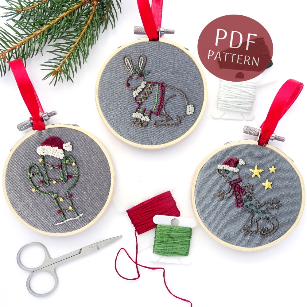 Desert Christmas Ornament Set Hand Embroidery Pattern