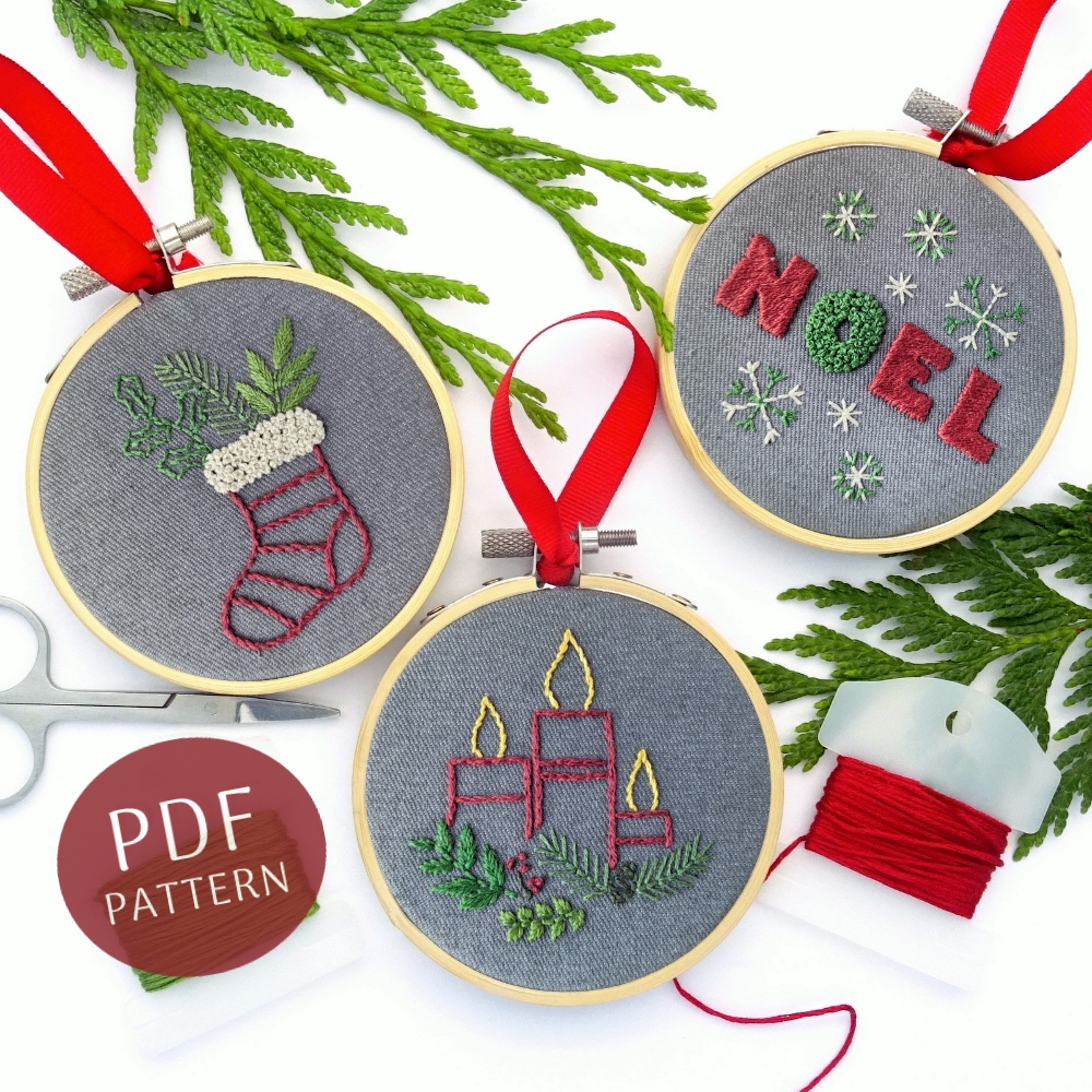 Christmas Traditions Ornament Set Hand Embroidery Pattern