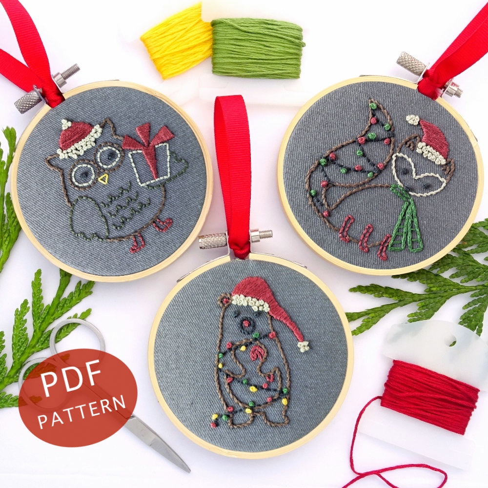 Woodland Animals Ornament Set Hand Embroidery Pattern