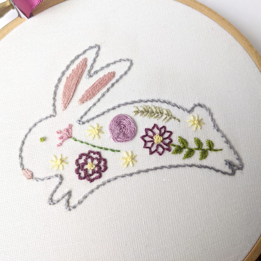 Floral Easter Bunny Hand Embroidery Pattern - Wandering Threads Embroidery