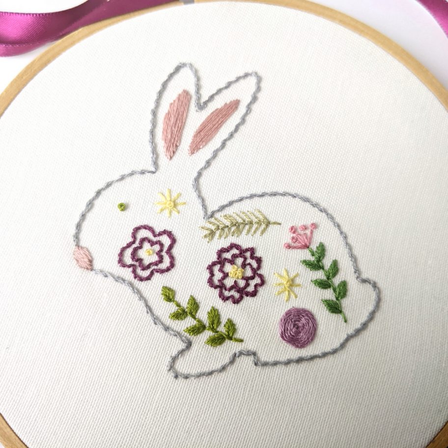 Floral Easter Bunny Hand Embroidery Pattern - Wandering Threads Embroidery