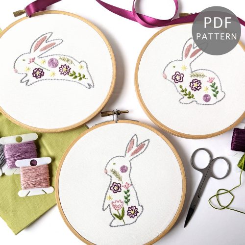 Floral Easter Bunny Hand Embroidery Pattern - Wandering Threads Embroidery