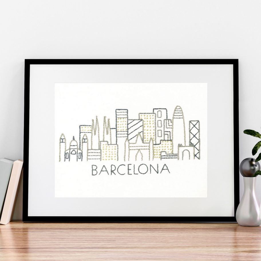 Barcelona City Skyline Hand Embroidery Pattern - Wandering Threads ...