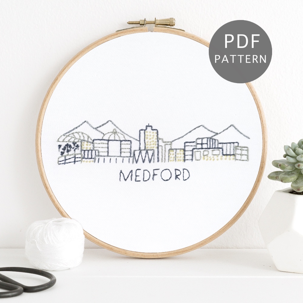 Medford, Oregon City Skyline Hand Embroidery Pattern