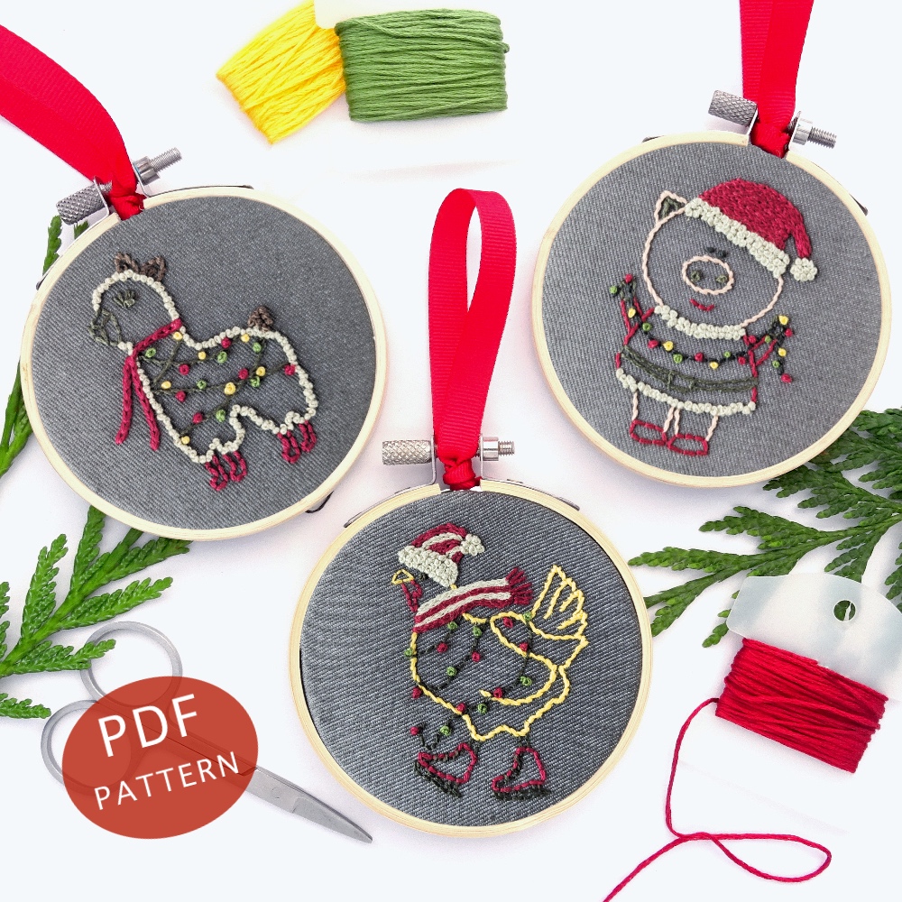 Barnyard Animals Ornament Set Hand Embroidery Pattern