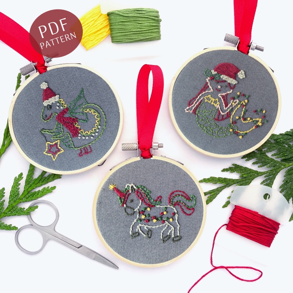 Mythical Creatures Ornament Set Hand Embroidery Pattern