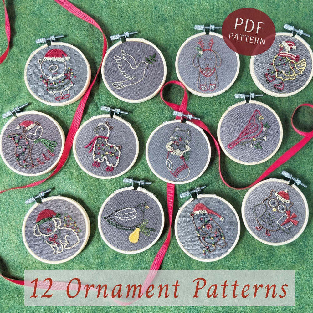 Holiday Animals Ornament Collection Hand Embroidery Pattern