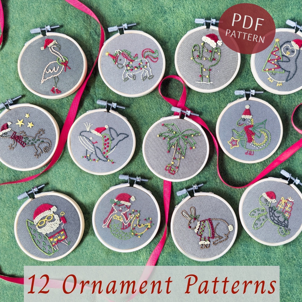 Funny Holiday Ornament Collection Hand Embroidery Pattern