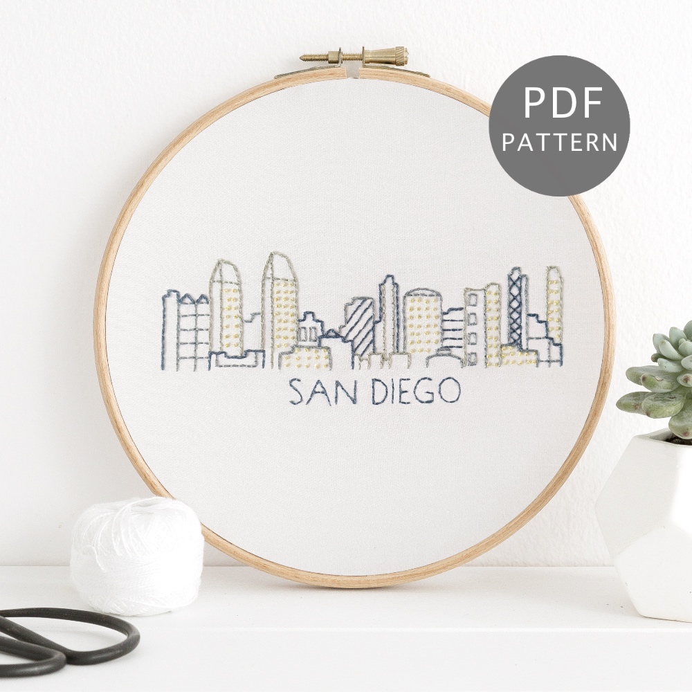 San Diego City Skyline Hand Embroidery Pattern