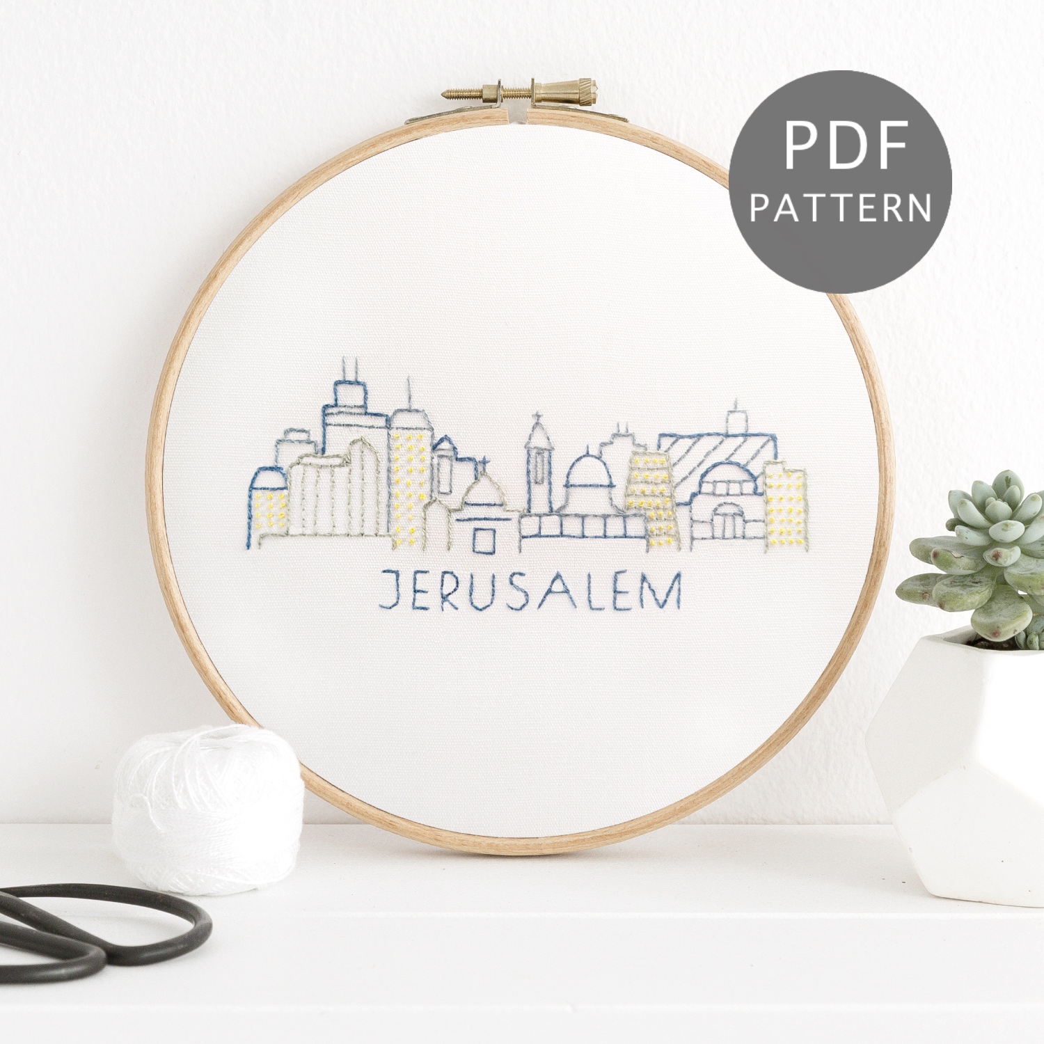 Jerusalem City Skyline Hand Embroidery Pattern