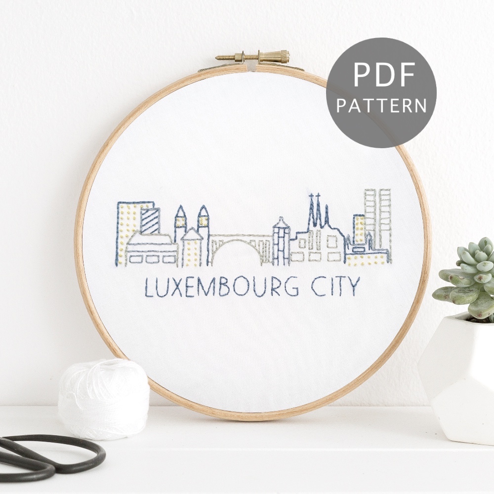 Luxembourg City Skyline Hand Embroidery Pattern