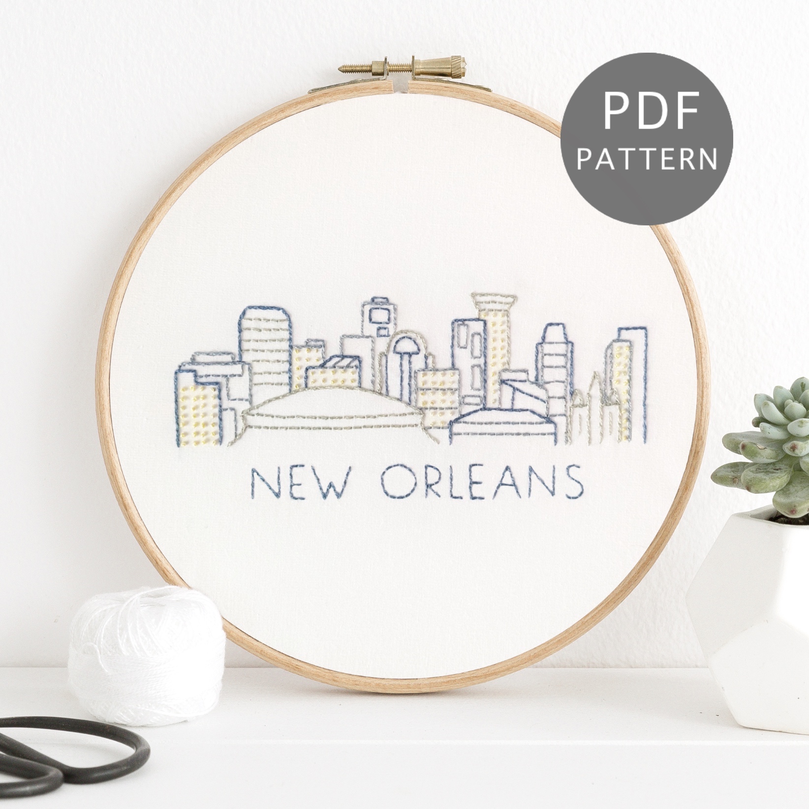 New Orleans Skyline Hand Embroidery Pattern