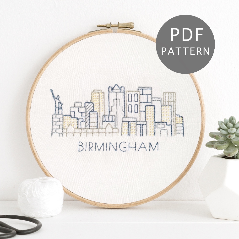 Birmingham City Skyline Hand Embroidery Pattern