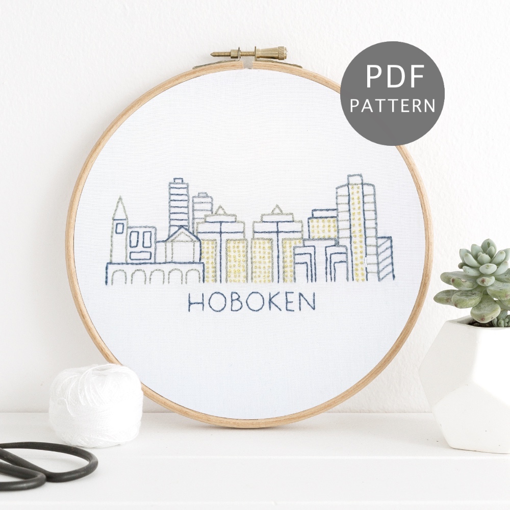 Hoboken City Skyline Hand Embroidery Pattern